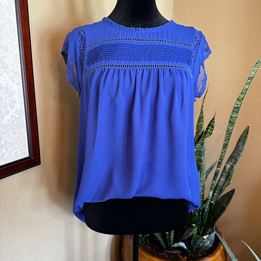 Anthropologie Meadow Rue cap sleeve ELECTRIC blue blouse-M